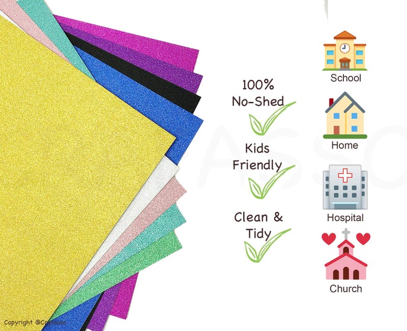 Crafasso No-Shed fine Glitter cardstock, 12" x 12" 300GMS, 15 Sheets, Silver - Image 2